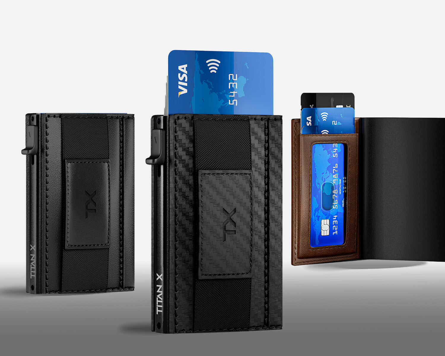 titan x wallet bifold line up with cards use