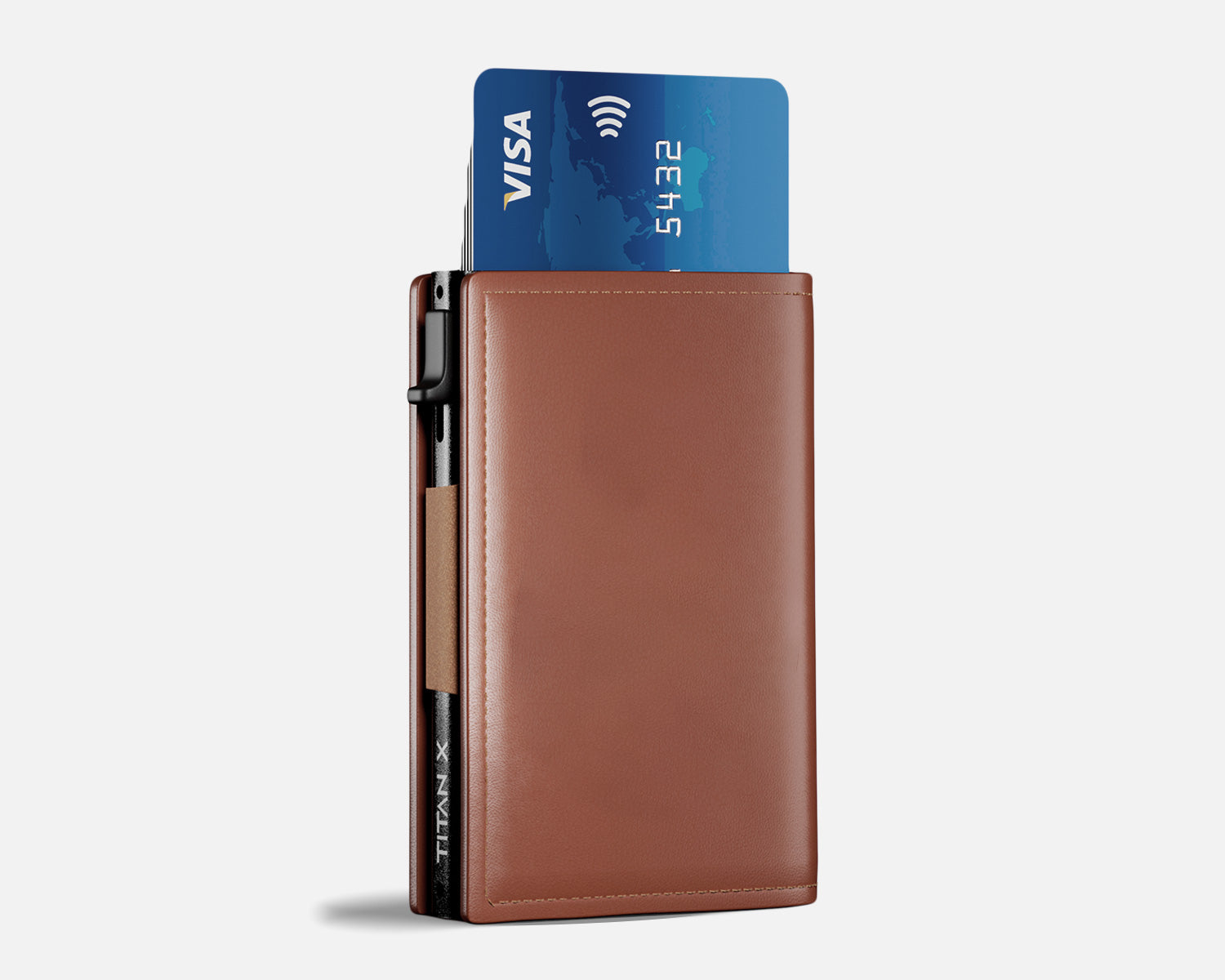 TITAN X, Trifold Edition Back View, Brown Leather