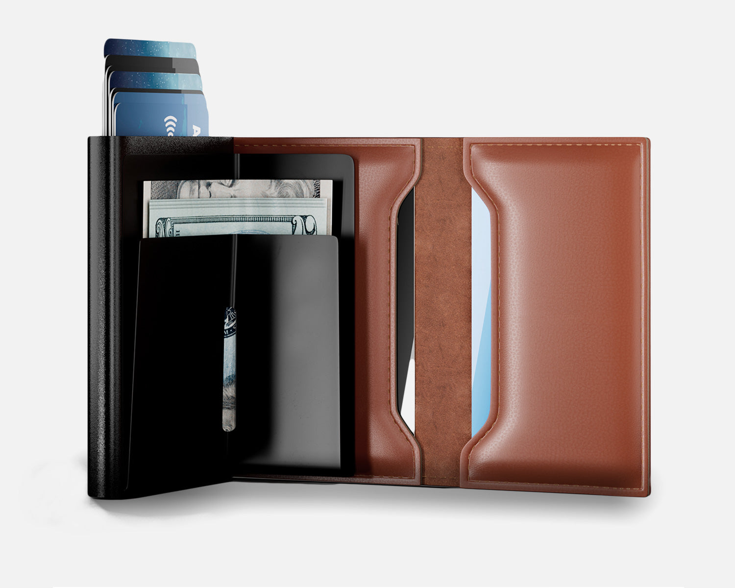 TITAN X, Trifold Edition Open View, Brown Leather