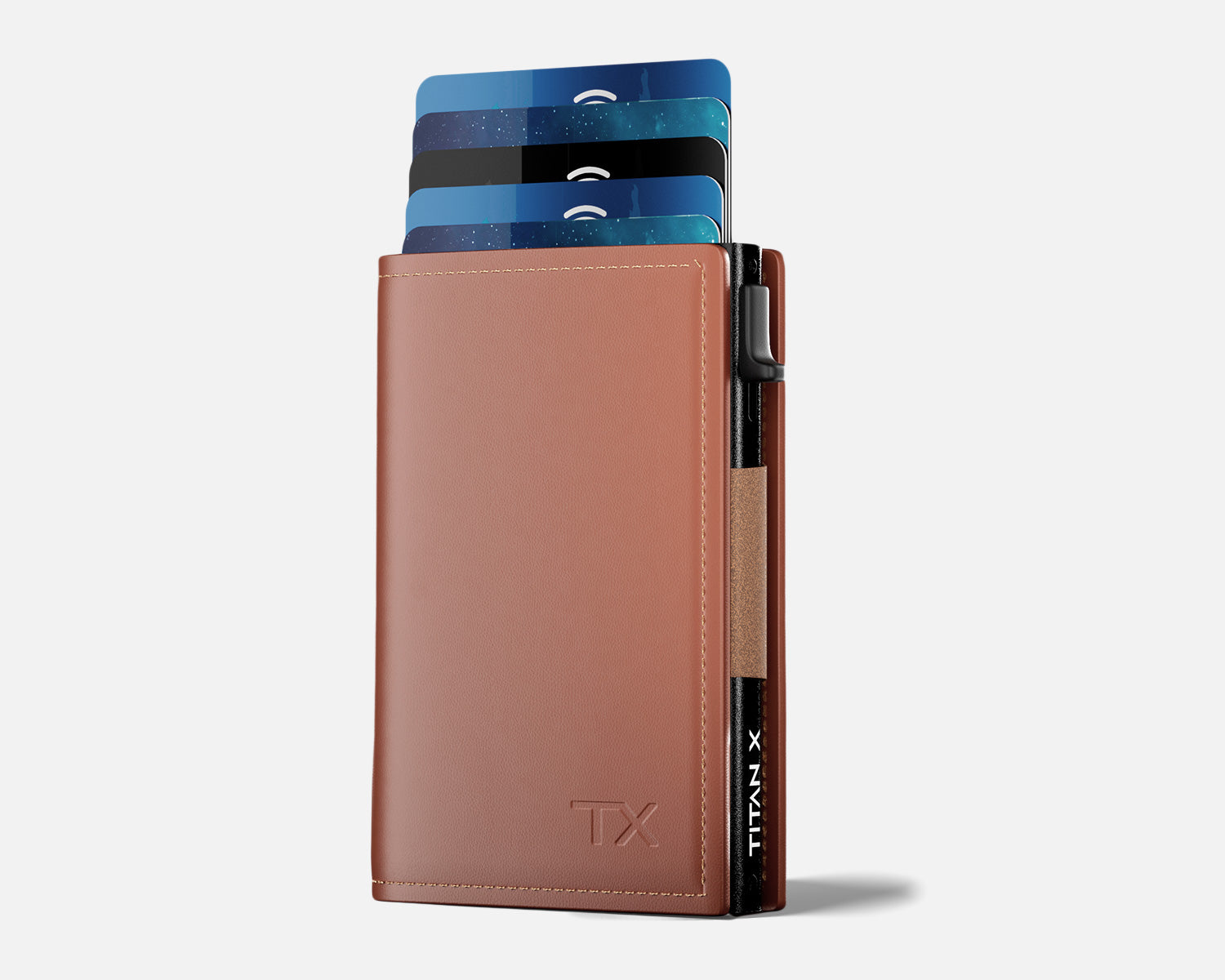 Trifold Edition With Airtag Holder TITAN X Front View, Brown Leather