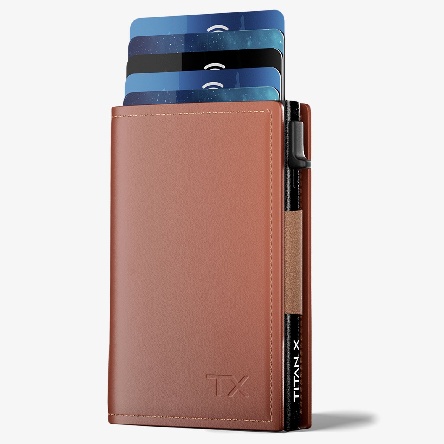 TITAN X, Trifold Edition Front View With Cards, Brown Leather
