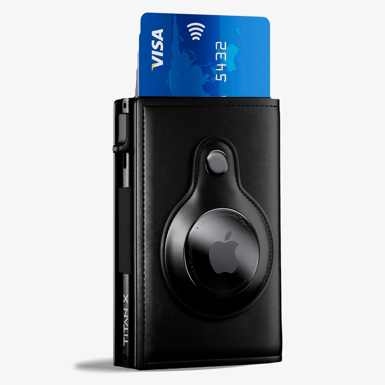 Trifold Edition With Airtag Holder TITAN X Front View, Black Leather